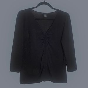Black ¾ Length Sleeve Top With Ruched Detail